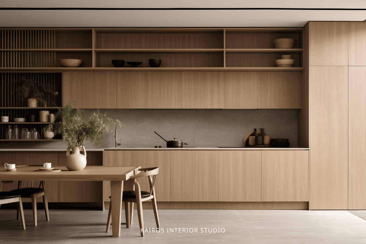 Custom kitchen island carpentry in a Singapore apartment